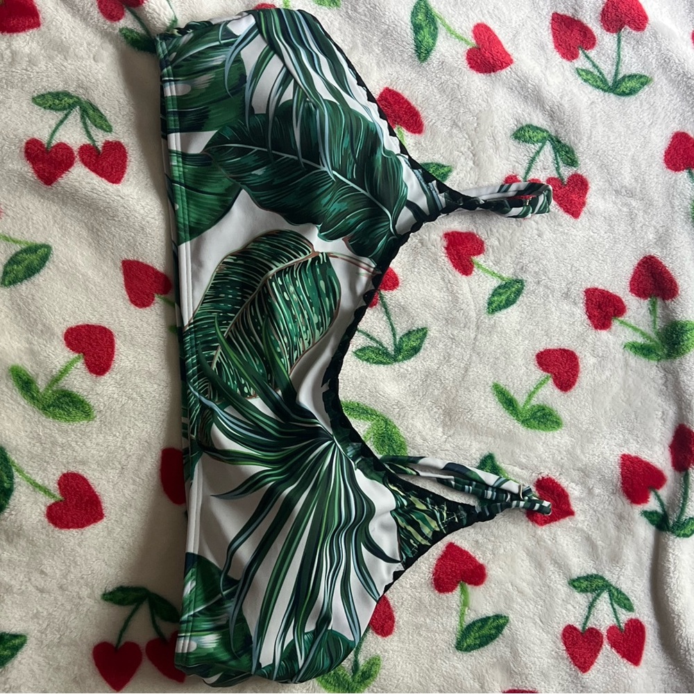Tropical Leaf Print Bikini Top